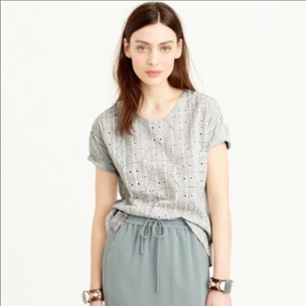 J Crew White Eyelet Short Sleeve Top